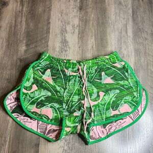 Judith March Green and Pink Tropical Print Athletic Shorts